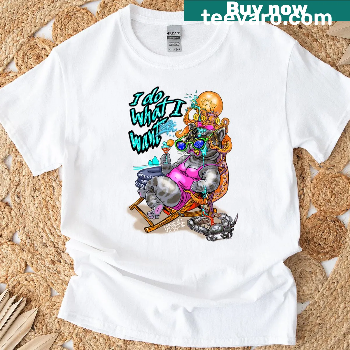 Playful cat attitude T-shirt with cheeky phrase — on a men's t-shirt