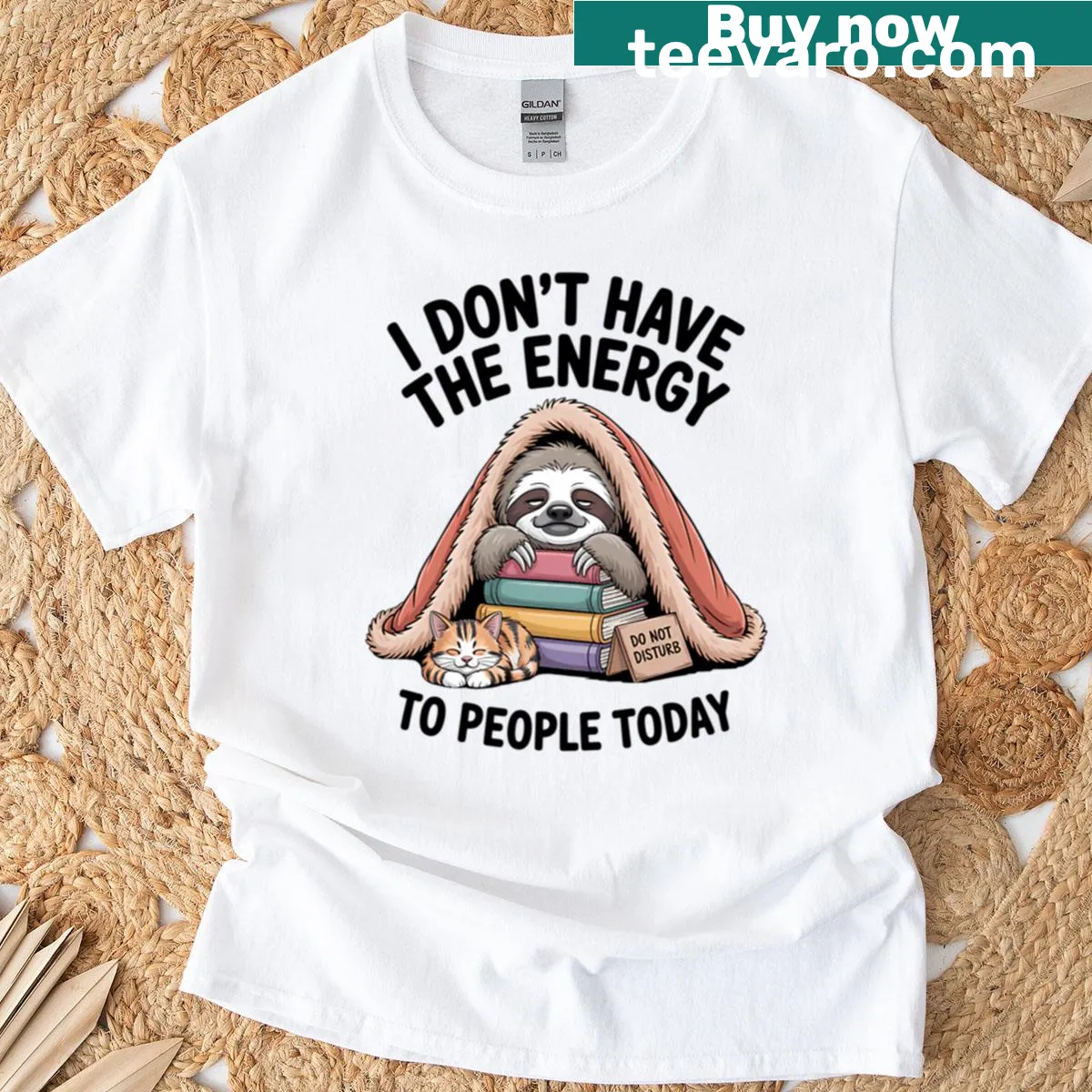 T-shirt with sloth graphic and humorous introvert text — on a men's t-shirt