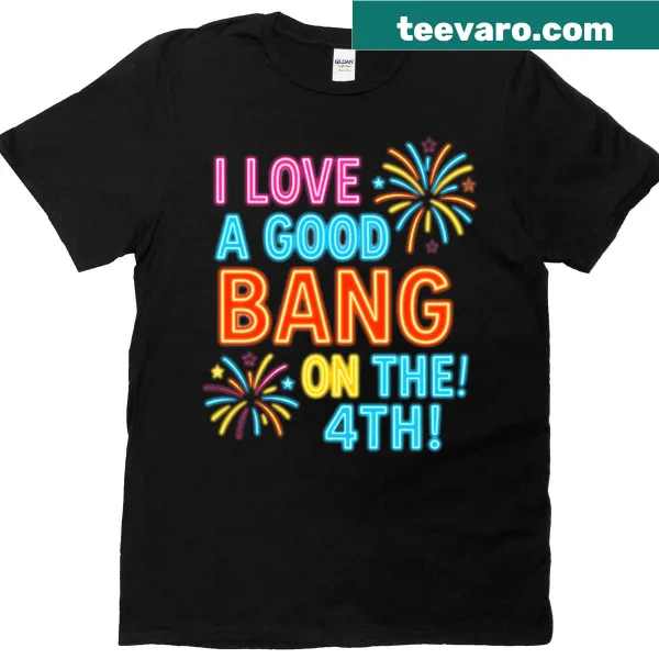 Oversized T-shirt with fireworks design and text 'I Love A Good Bang On The 4th'