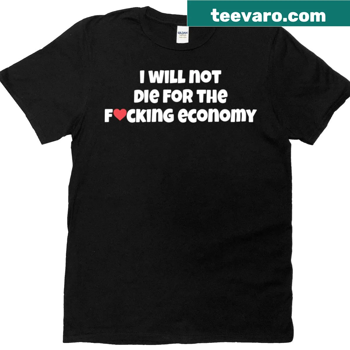 Edgy text T-shirt about the economy — on a men's t-shirt