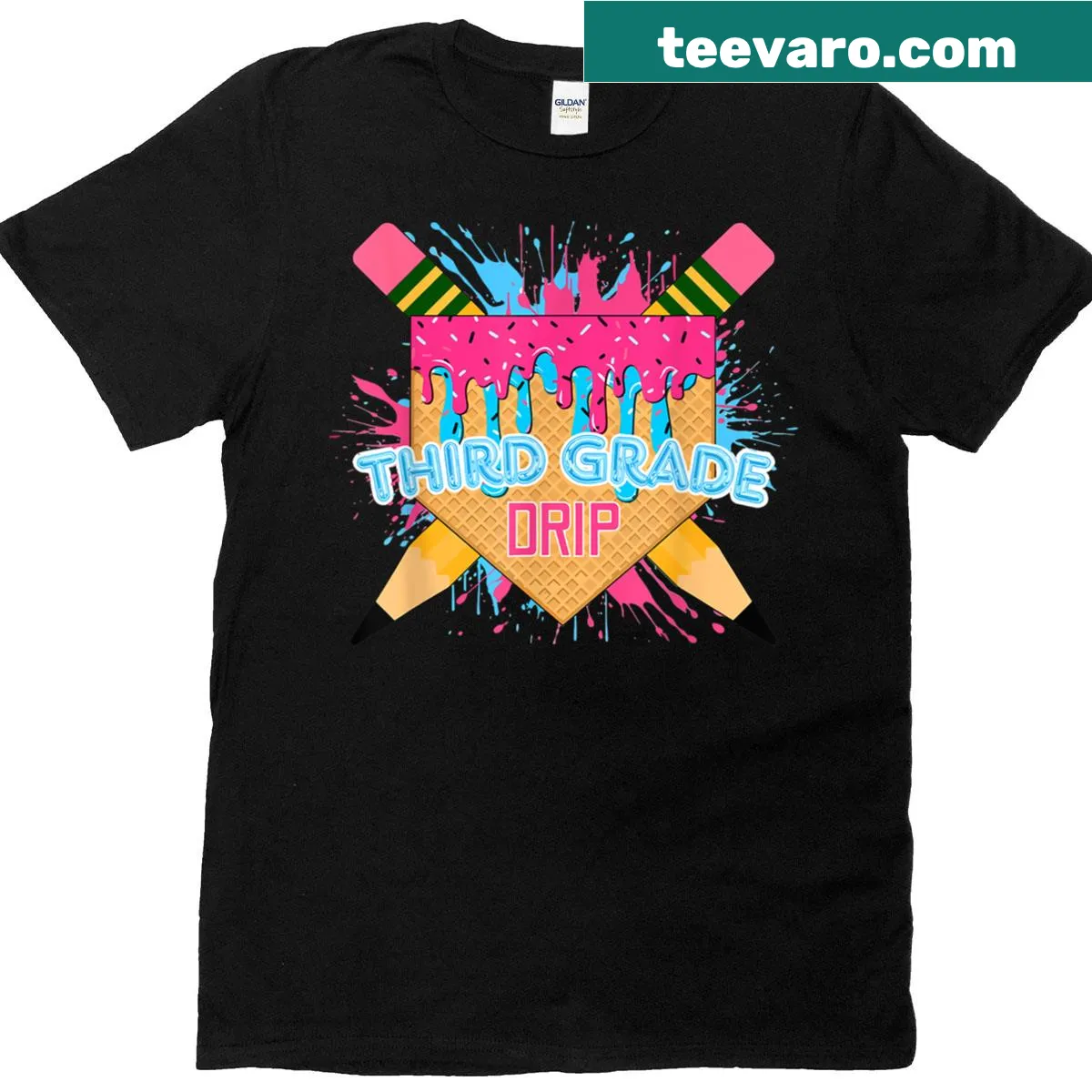 Ice cream cone and baseball graphic for teachers — on a men's t-shirt