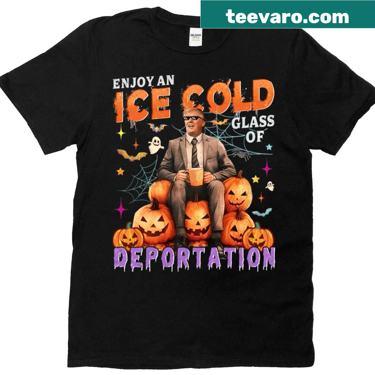 Funny Halloween t-shirt with sarcastic political phrase about deportation — on a men's t-shirt