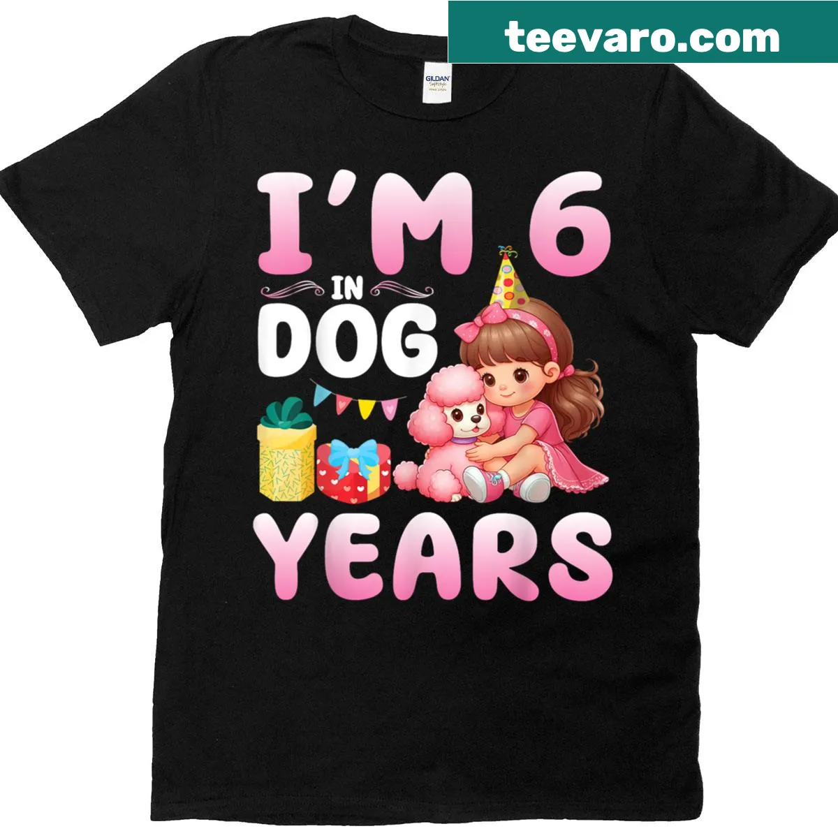 Birthday t-shirt with poodle graphic and text 'I'm 6 in dog years' — on a men's t-shirt