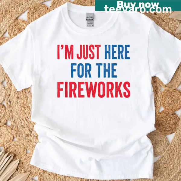 Couple T-shirt with humorous fireworks phrase for Fourth of July
