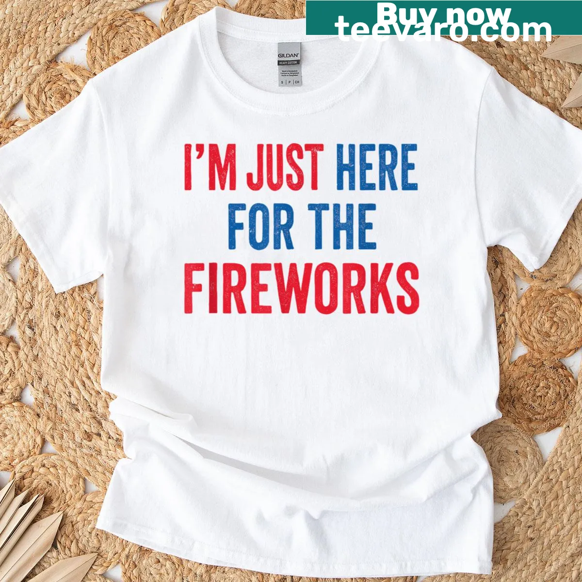 Couple T-shirt with humorous fireworks phrase for Fourth of July — on a men's t-shirt