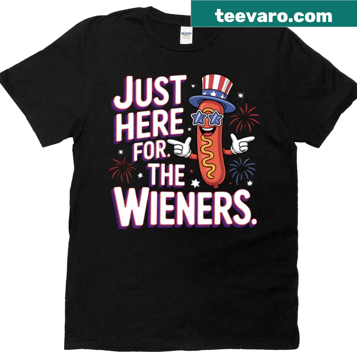 T-shirt proclaiming 'I'm Just Here For The Wieners' in fun typography — on a men's t-shirt