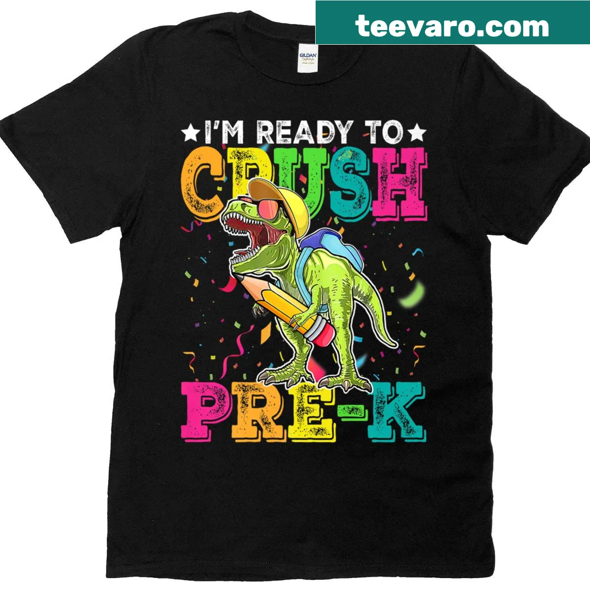 Fun dinosaur graphic with text 'Im Ready To Crush Pre-k' on t-shirt — on a men's t-shirt