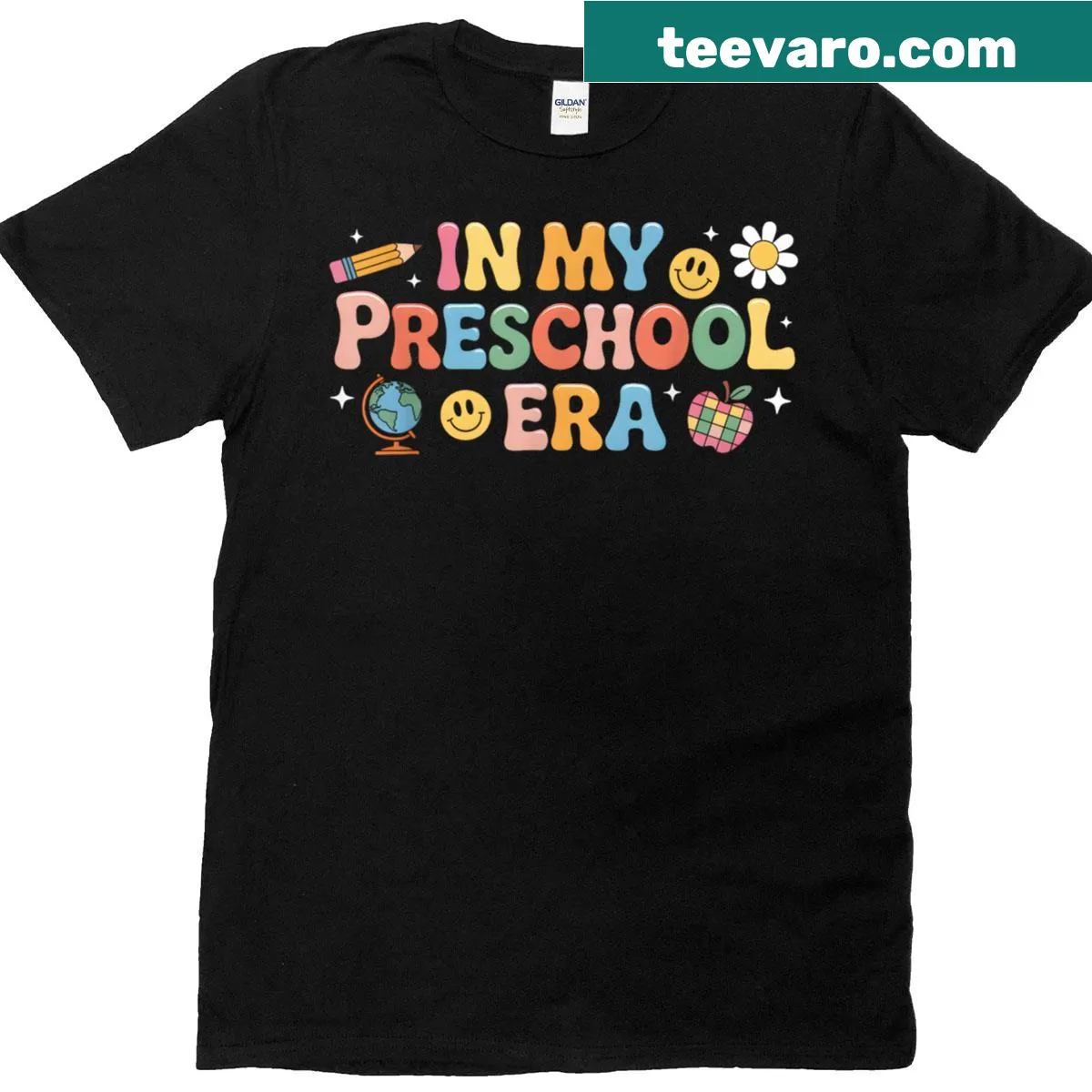 Back-to-school T-shirt for preschool teachers with the phrase 'In My Preschool Era' in cheerful typography — on a men's t-shirt