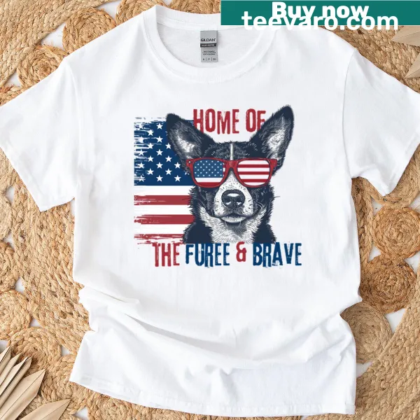 Patriotic oversized T-shirt featuring a dog with stars and stripes