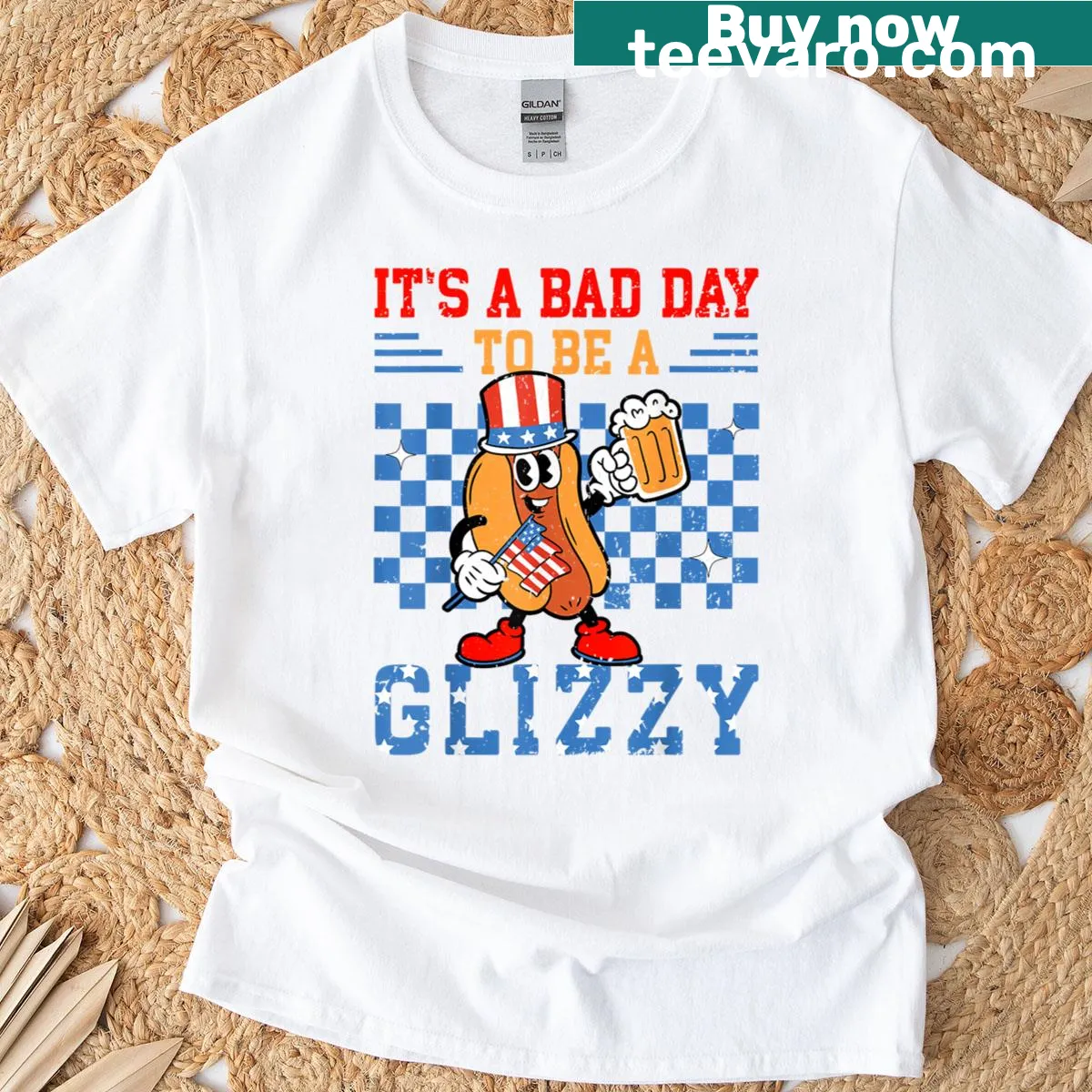 Humorous T-shirt with a message about hot dogs for July 4th. — on a men's t-shirt