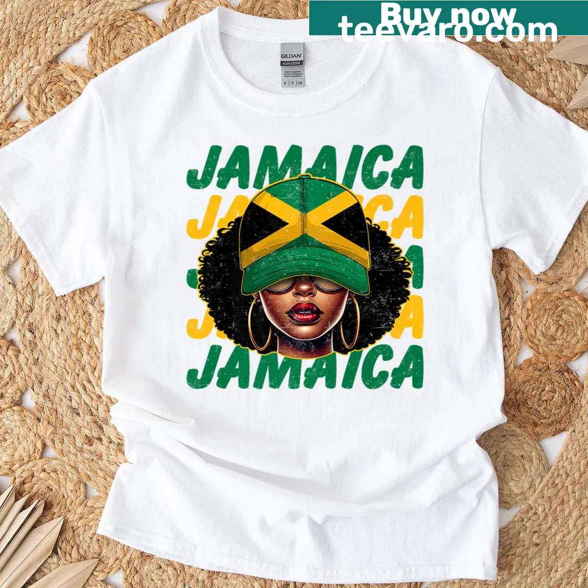 Graphic of a Jamaican queen for Independence Day on a premium t-shirt — on a men's t-shirt