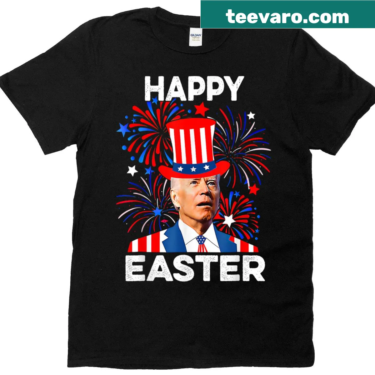 Funny Joe Biden Easter graphic with patriotic July 4th theme — on a men's t-shirt