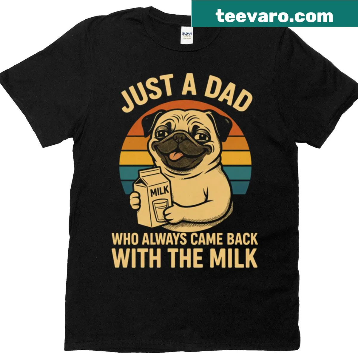 Retro dad-themed T-shirt featuring a pug and humorous text — on a men's t-shirt