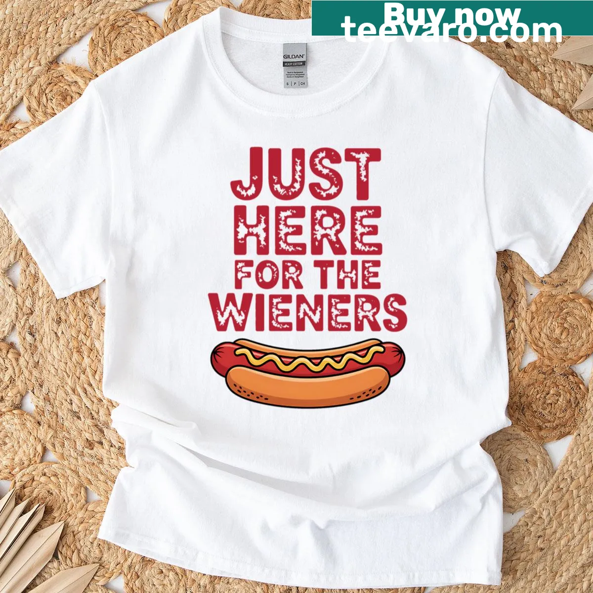 Humorous hot dog graphic on T-shirt for Fourth of July — on a men's t-shirt