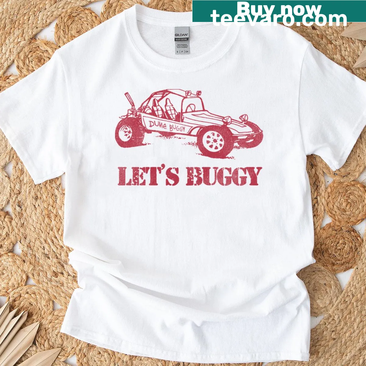 Dune buggy illustration for off-road enthusiasts on a playful tee. — on a men's t-shirt