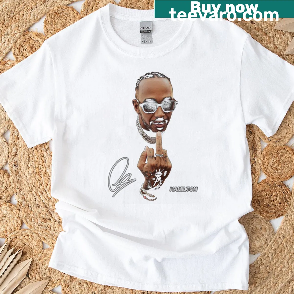 Inspirational T-shirt with 'Push On' graphic dedicated to Lewis Hamilton. — on a men's t-shirt