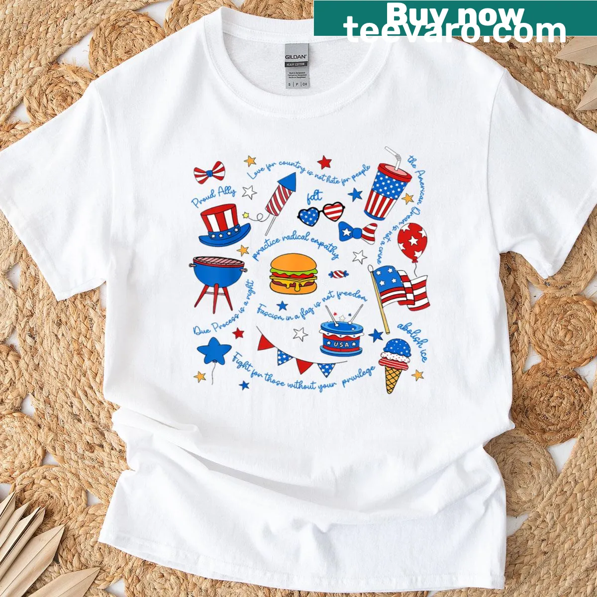 Playful doodle illustration T-shirt for the Fourth of July. — on a men's t-shirt