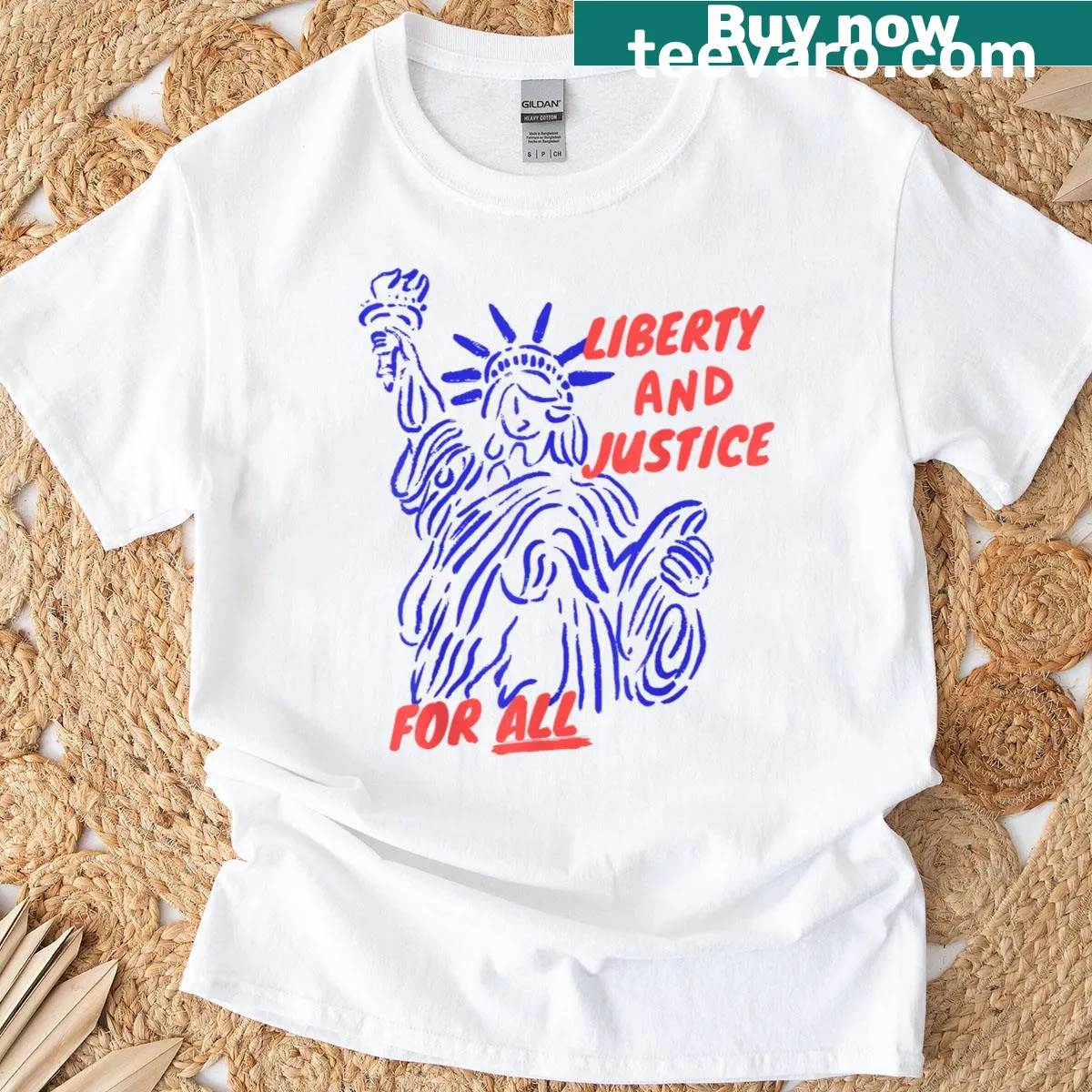 T-shirt featuring the phrase Liberty And Justice For All — on a men's t-shirt