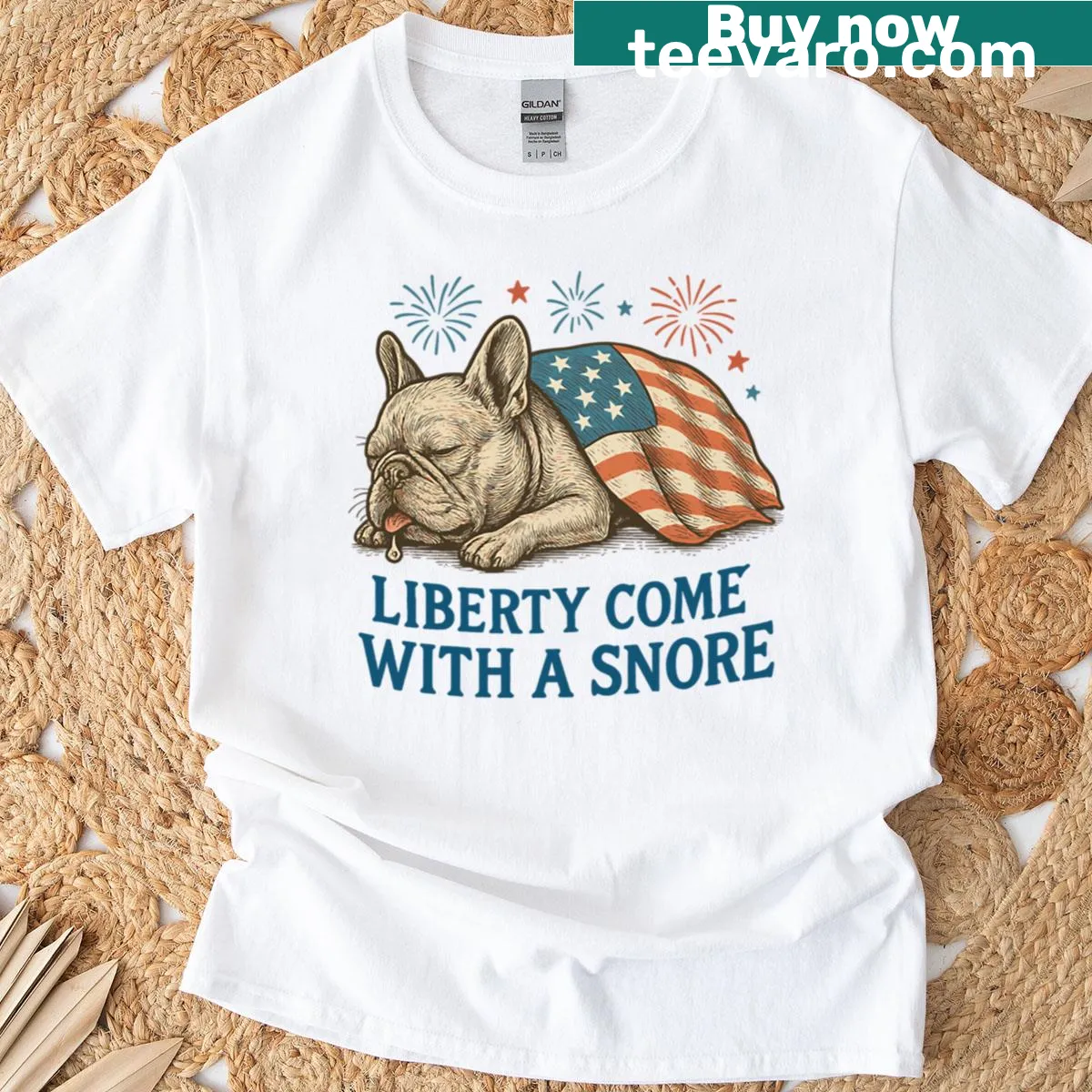 Cute oversized t-shirt featuring a sleeping French Bulldog — on a men's t-shirt