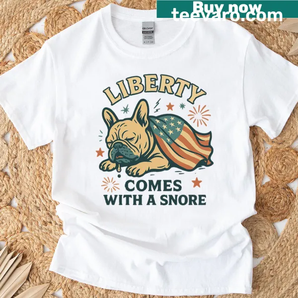 Oversized T-shirt featuring a funny illustration of a snoring French Bulldog.