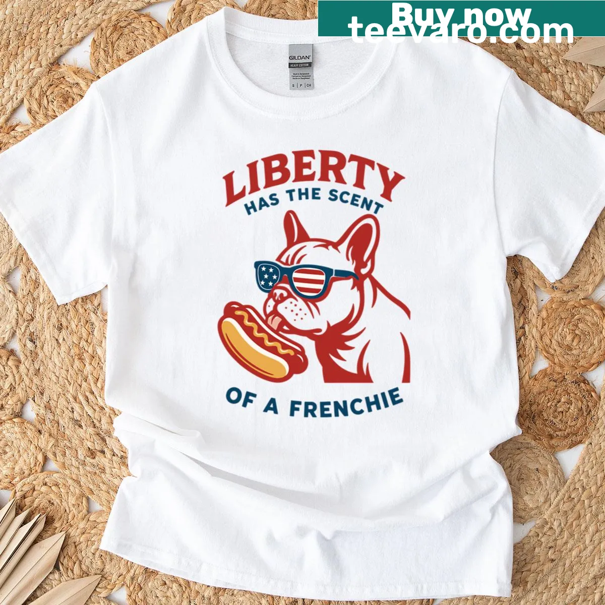 Funny t-shirt with humorous text about French Bulldogs and liberty — on a men's t-shirt