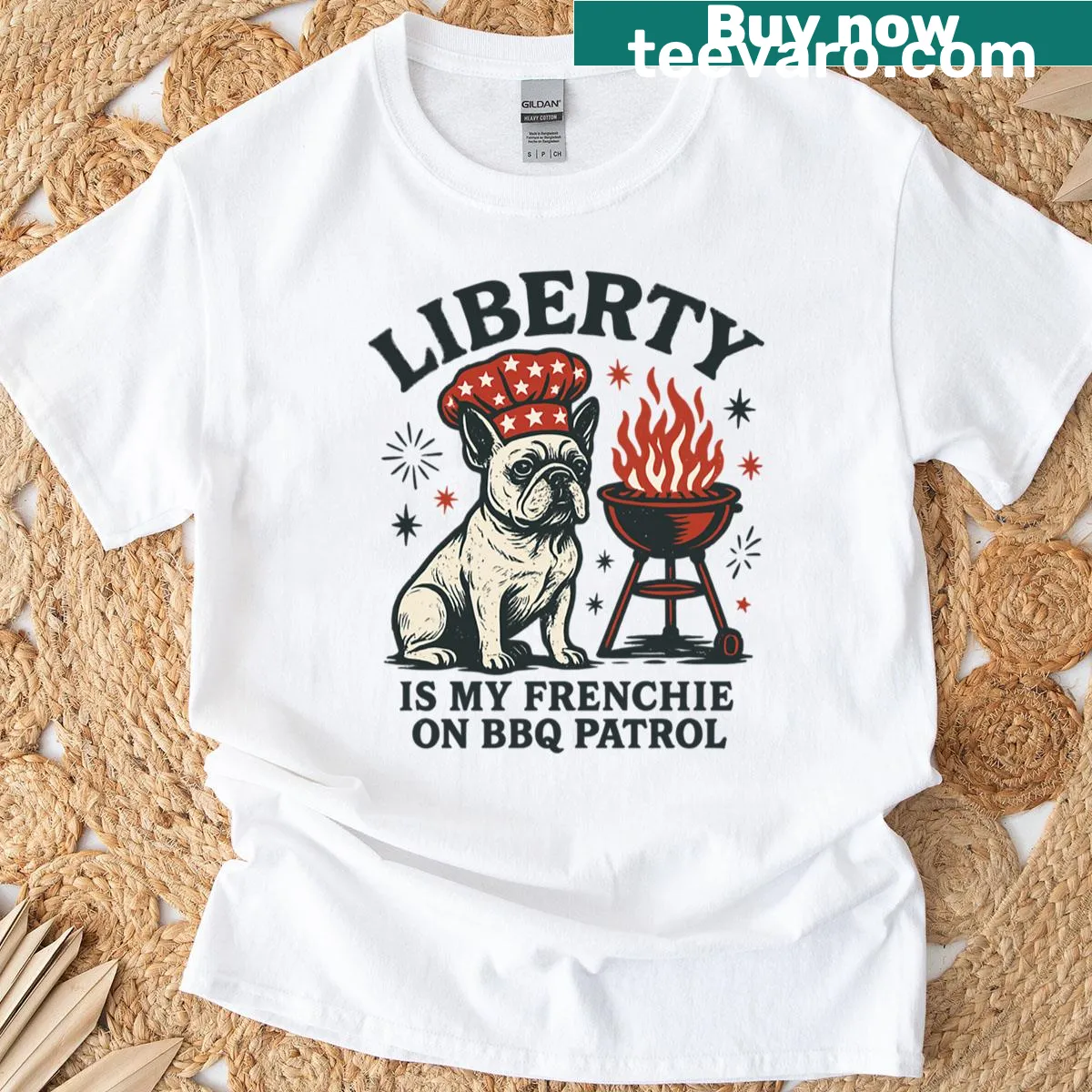 T-shirt featuring French Bulldog design for BBQ lovers — on a men's t-shirt
