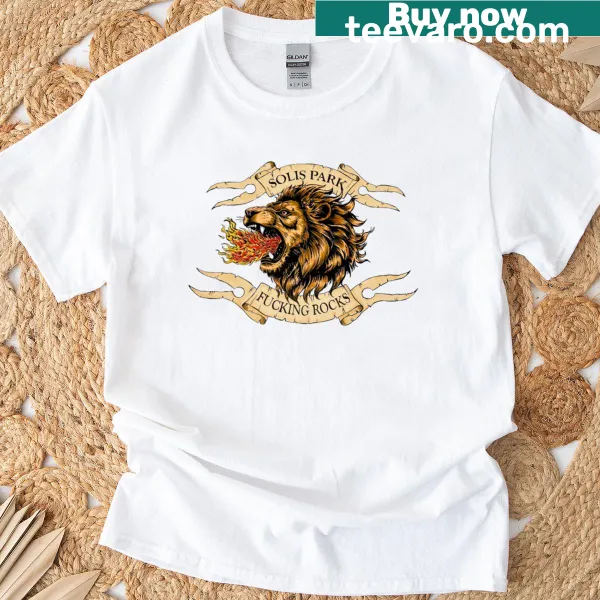 Lion graphic surrounded by flames on a T-shirt