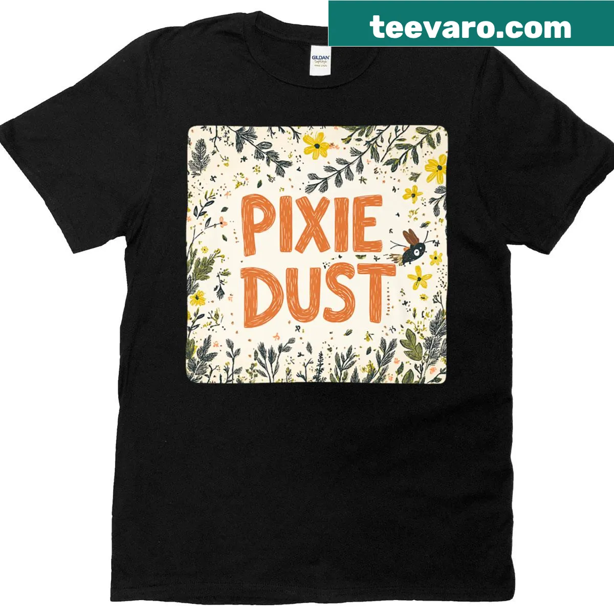Magical pixie dust-themed T-shirt for kids with whimsical illustrations — on a men's t-shirt