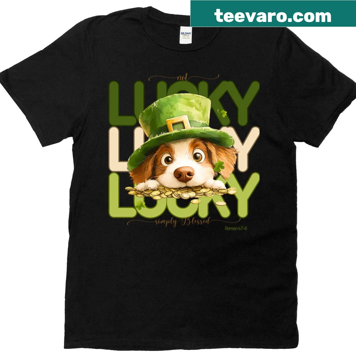 Cute puppy T-shirt with leprechaun hat for St. Patrick's Day — on a men's t-shirt
