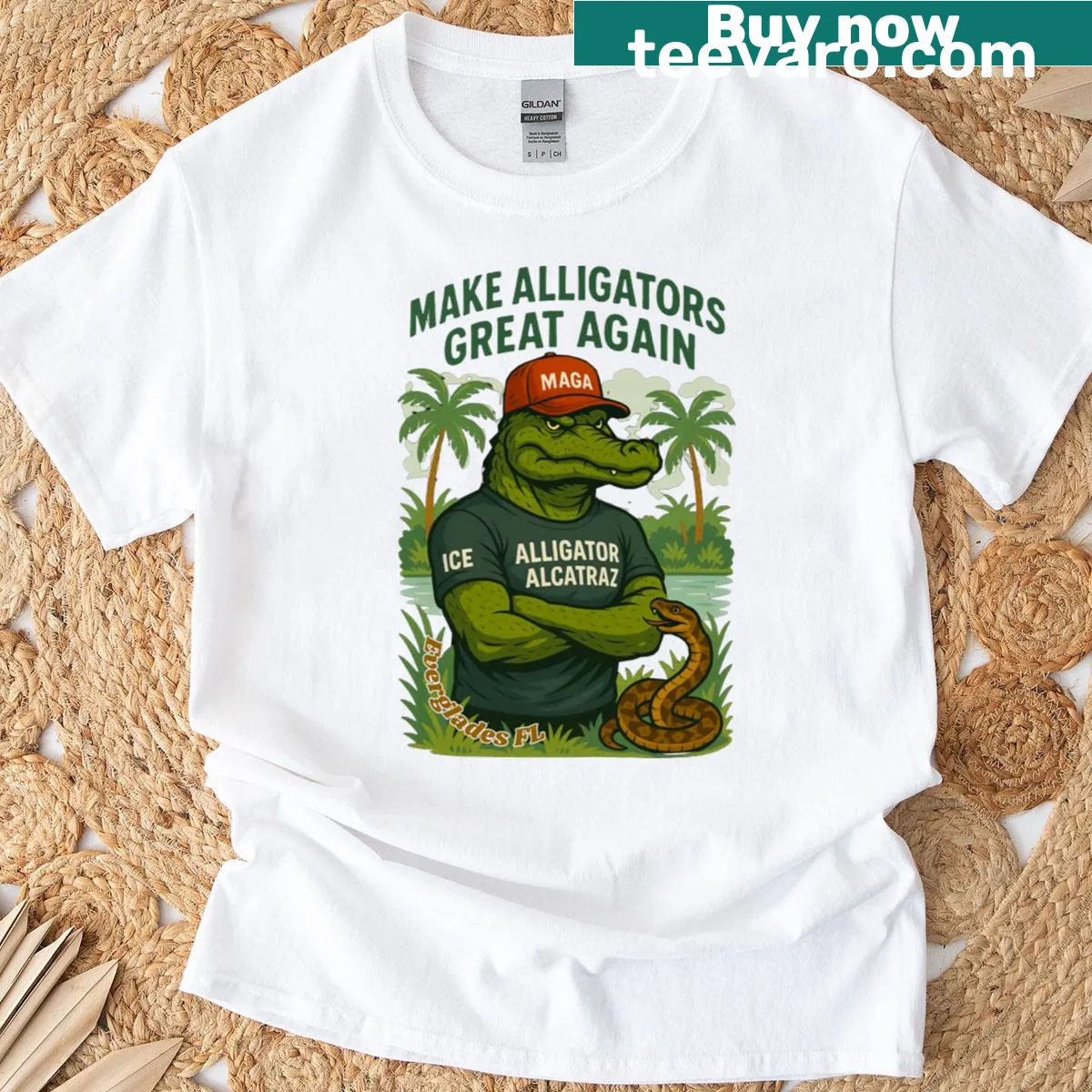 T-shirt with humorous phrase about alligators and the Everglades — on a men's t-shirt