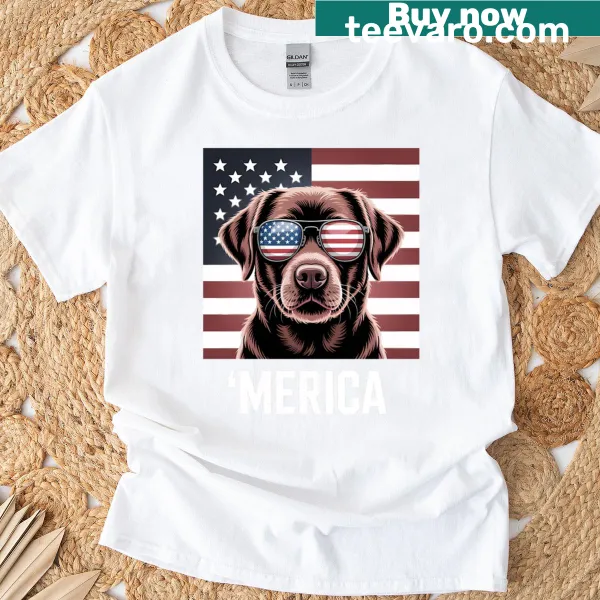 Funny patriotic tee featuring 'Merica Dog' for dog lovers on July 4th.