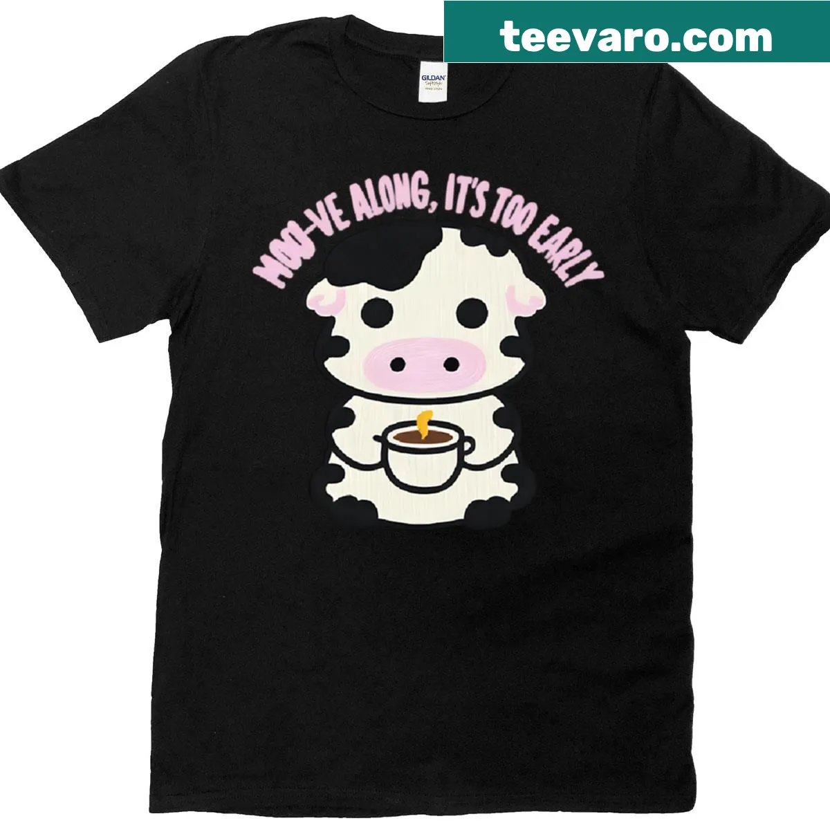 Funny Moo-dy Morning Roast graphic t-shirt — on a men's t-shirt