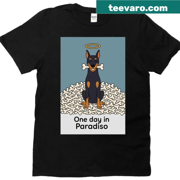 Cute T-shirt featuring a Doberman sitting on bones