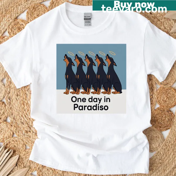 T-shirt with howling Doberman angels in dog heaven art