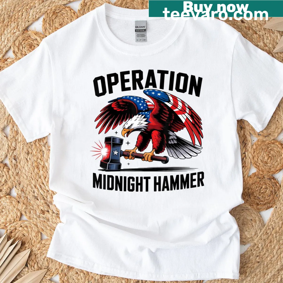 Funny t-shirt with Operation Midnight Hammer text graphic — on a men's t-shirt