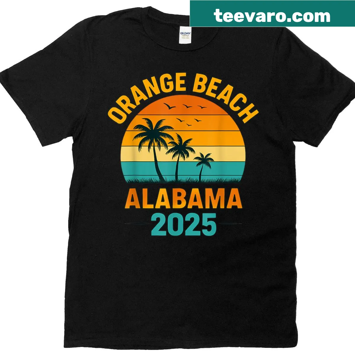 Illustrative T-shirt of Orange Beach, Alabama — on a men's t-shirt