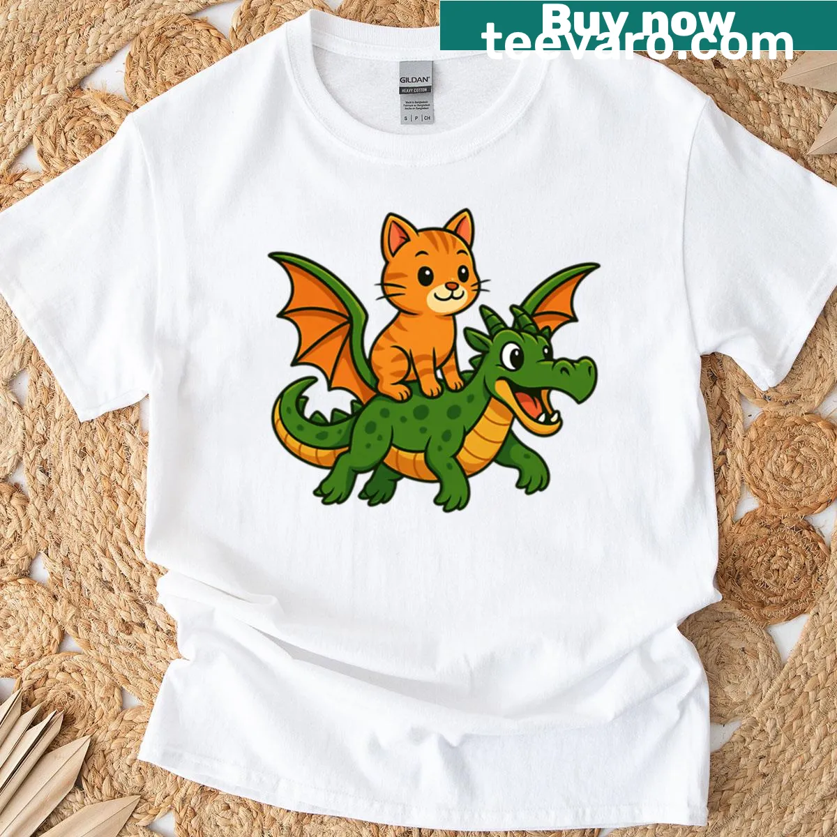 Playful orange cat dragon graphic on a kids t-shirt — on a men's t-shirt
