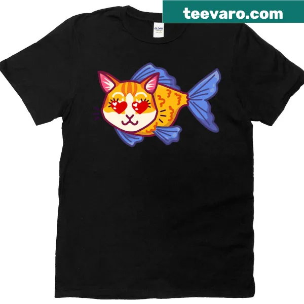 Cartoon of two orange catfish in love on a T-shirt