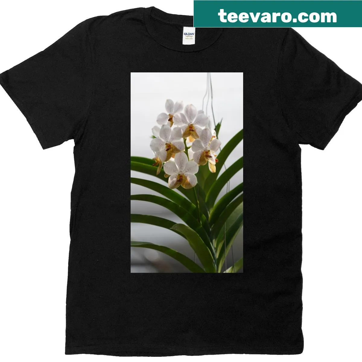 Realistic orchid flower illustration on a T-shirt — on a men's t-shirt