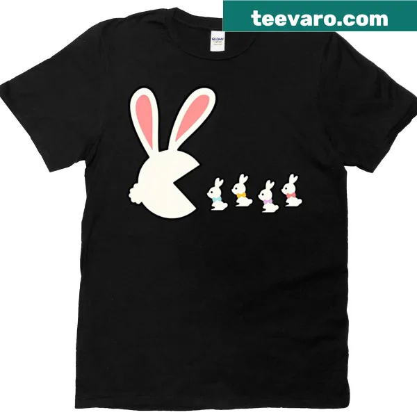 Funny Pacman-themed bunny eating smaller bunnies T-shirt