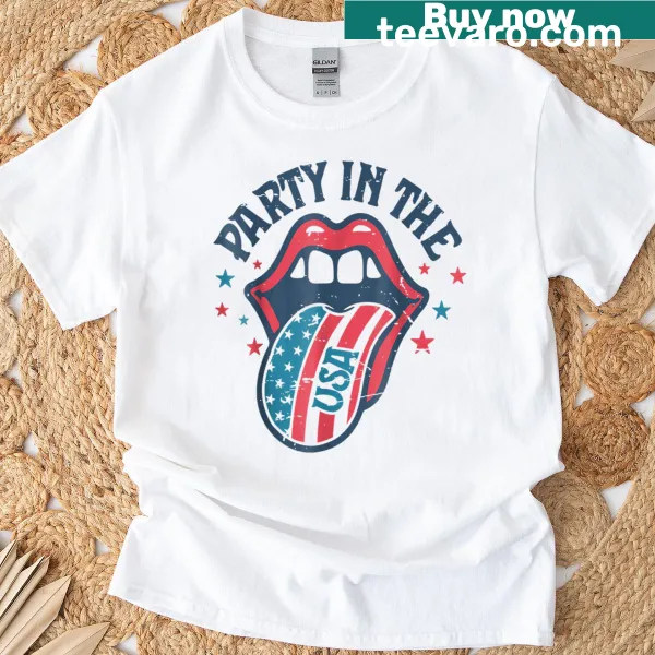 Retro Fourth of July t-shirt with flag and tongue graphic