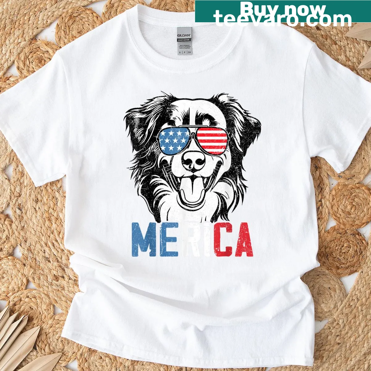 Funny Australian Shepherd dog graphic for the 4th of July — on a men's t-shirt