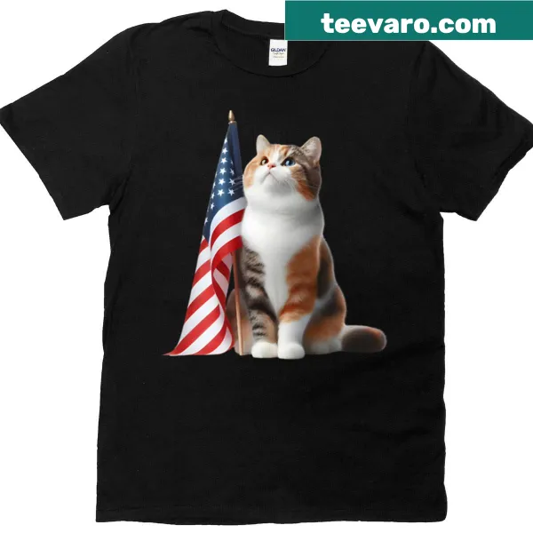 Patriotic cat design with an American flag T-shirt