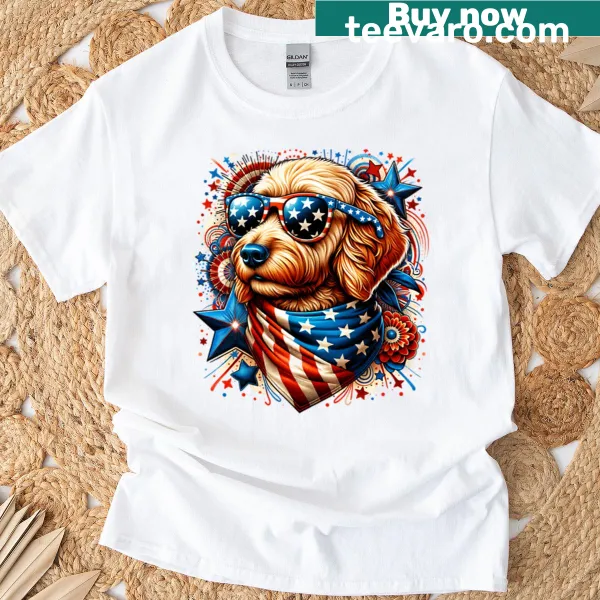 Golden Doodle celebrating 4th of July