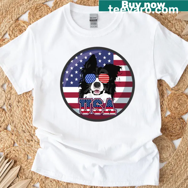 Cute dog in patriotic outfit on a 4th of July T-shirt