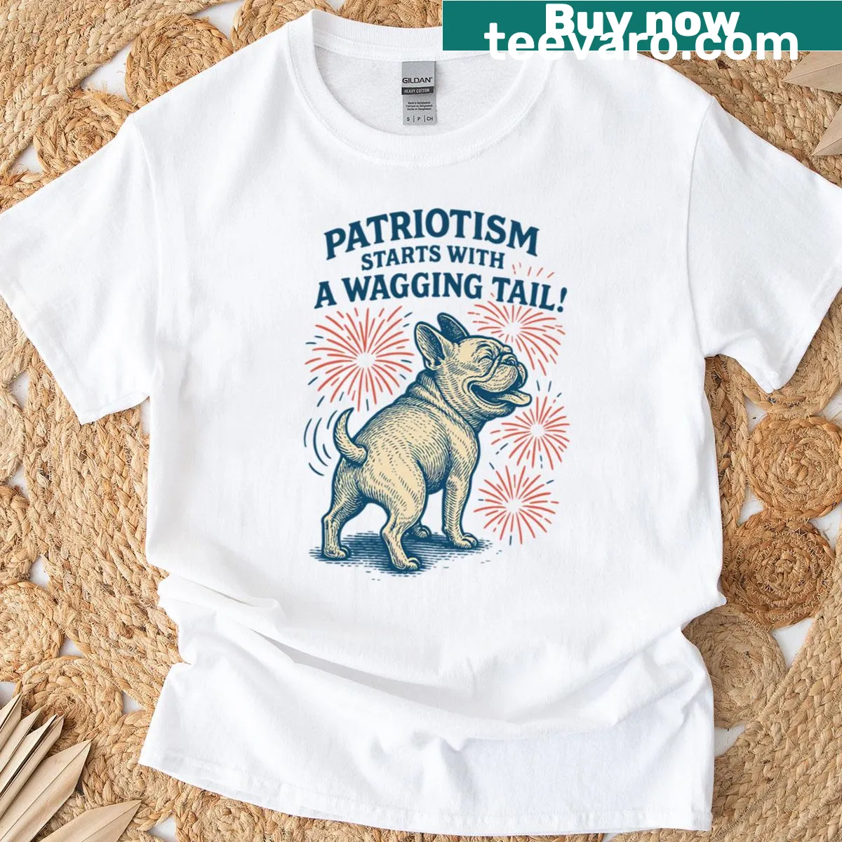 Oversized T-shirt with a patriotic dog message — on a men's t-shirt