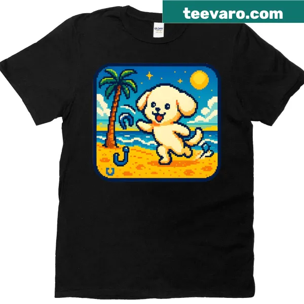 Retro oversized T-shirt featuring a Bichon Frise at the beach