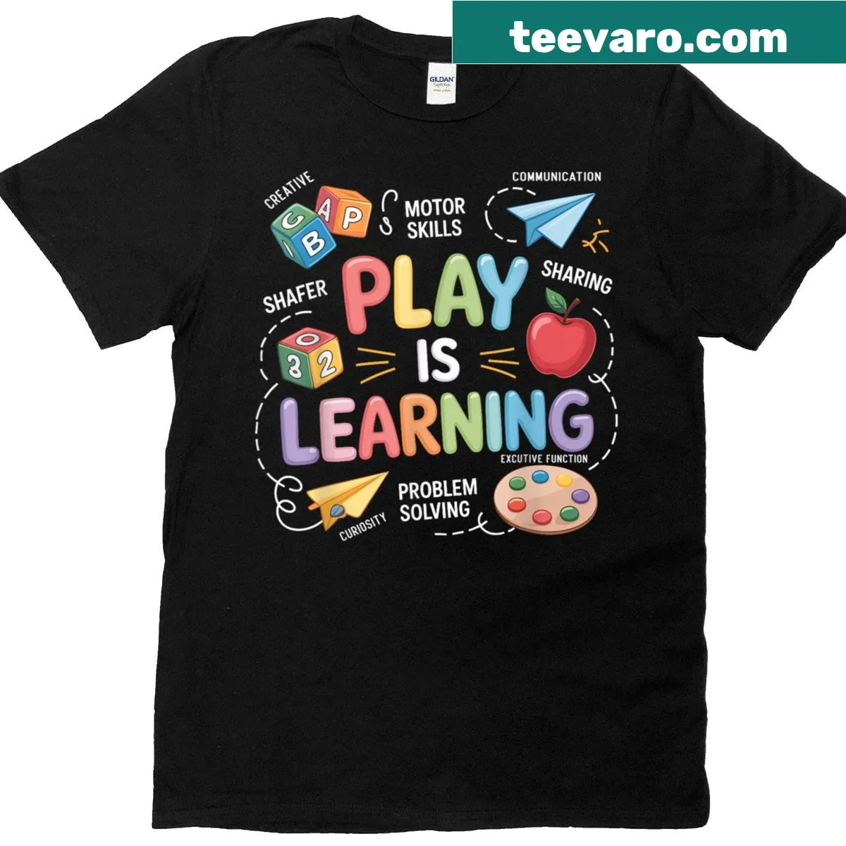 Teacher t-shirt with an inspirational quote about play and learning — on a men's t-shirt