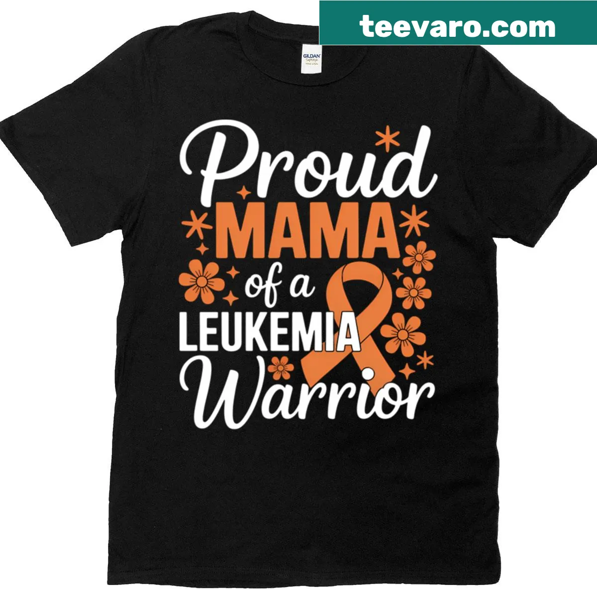 Proud Mama t-shirt with supportive text for leukemia awareness — on a men's t-shirt