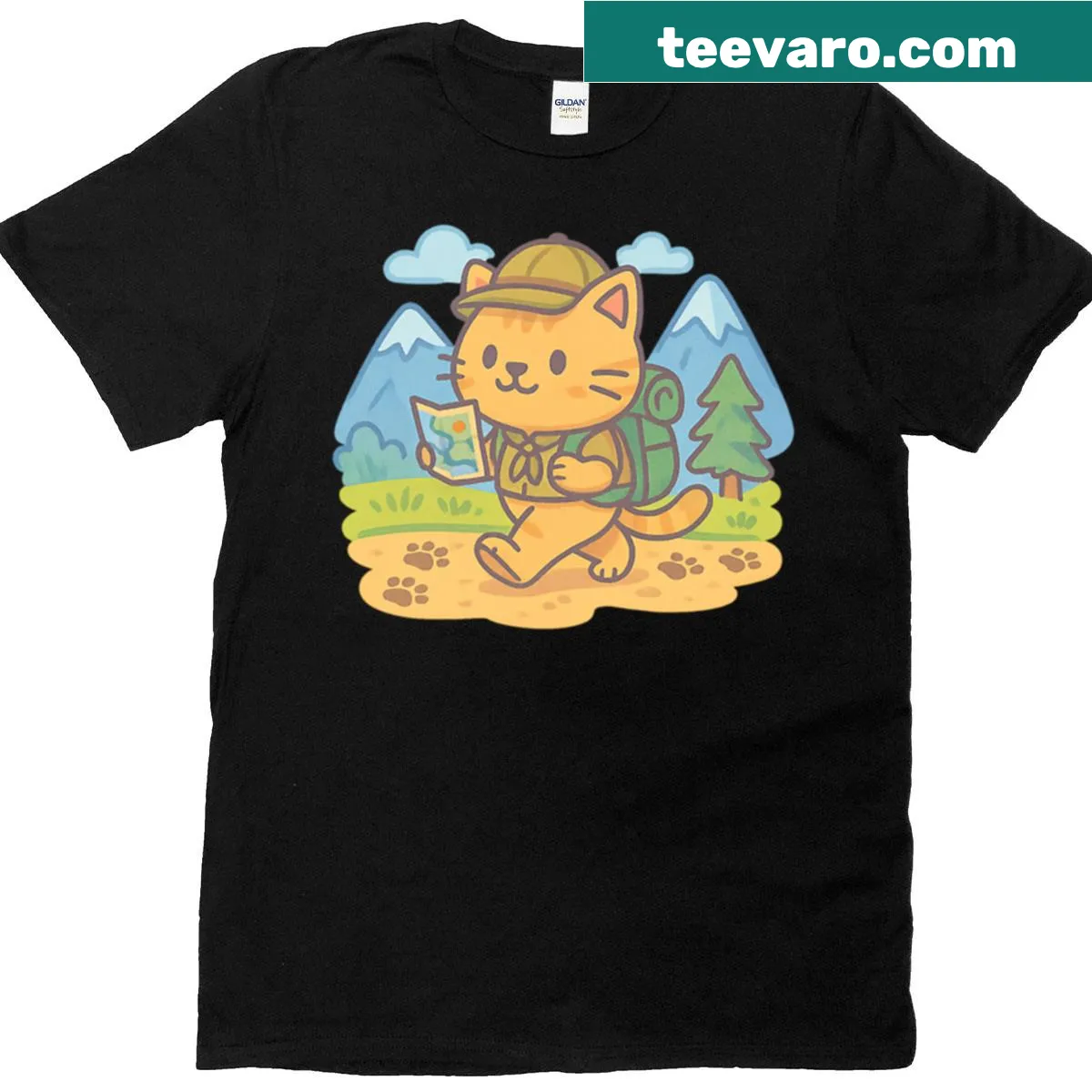 Explorer cat t-shirt for adventurous cat lovers — on a men's t-shirt
